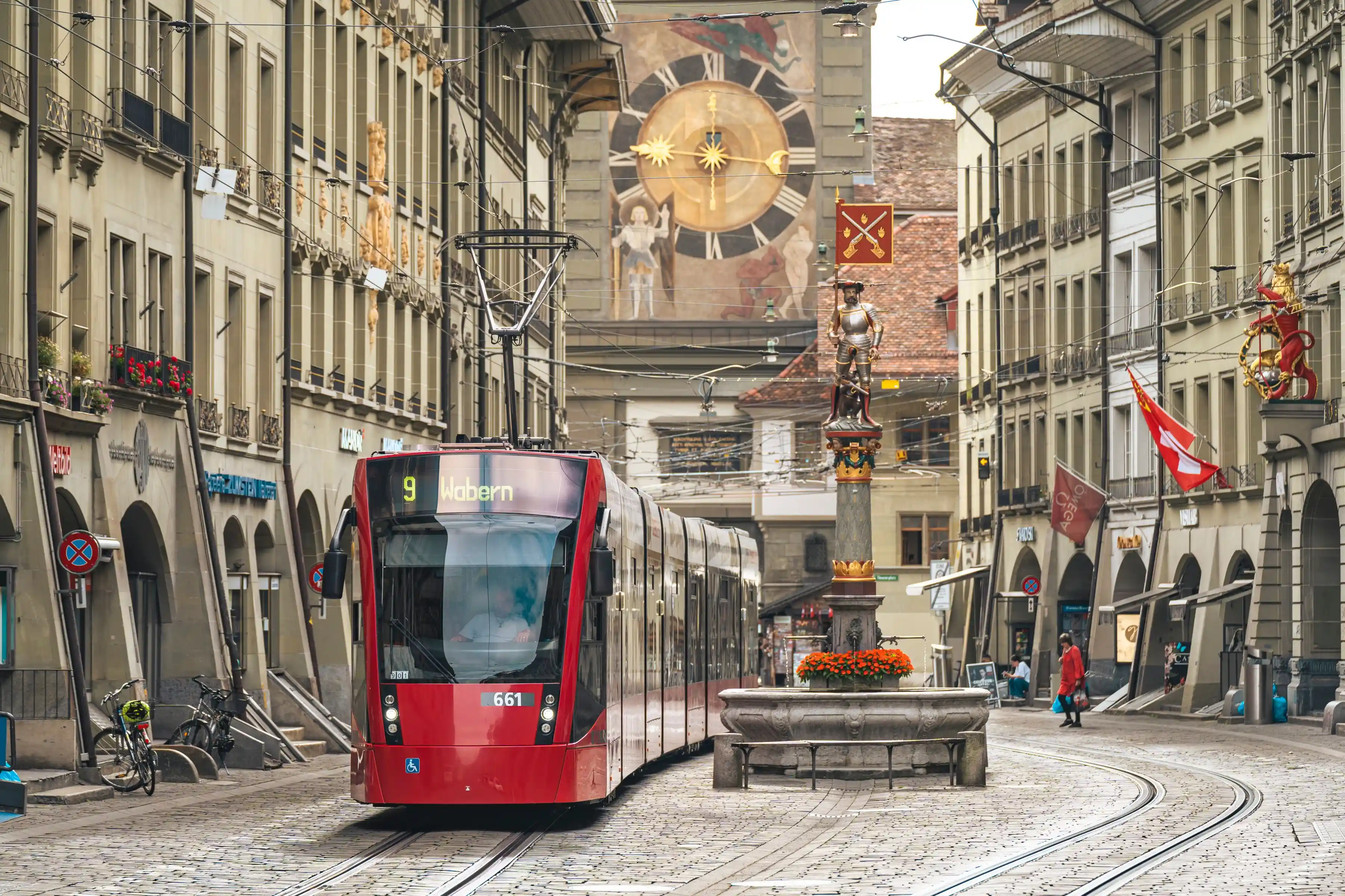 Tram at Bern, Old Town, that comes free when you purchase a Swiss Travel Pass, this is one of the Hidden Gems with Swiss Travel Pass you get