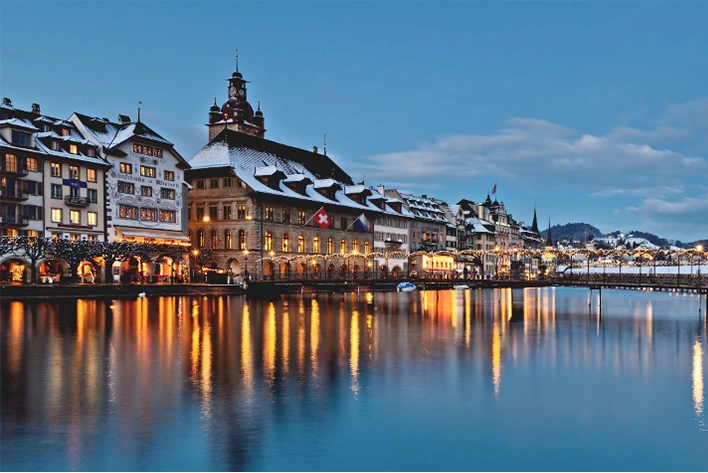 A panoramic view of Lucerne city by the lakeside in Switzerland