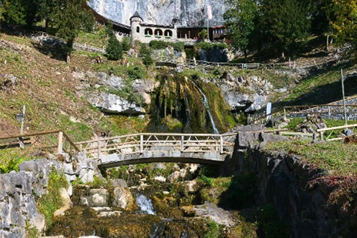 View of the St Beatus Caves on the Shores of Lake Thun, near Interlaken, Switzerland